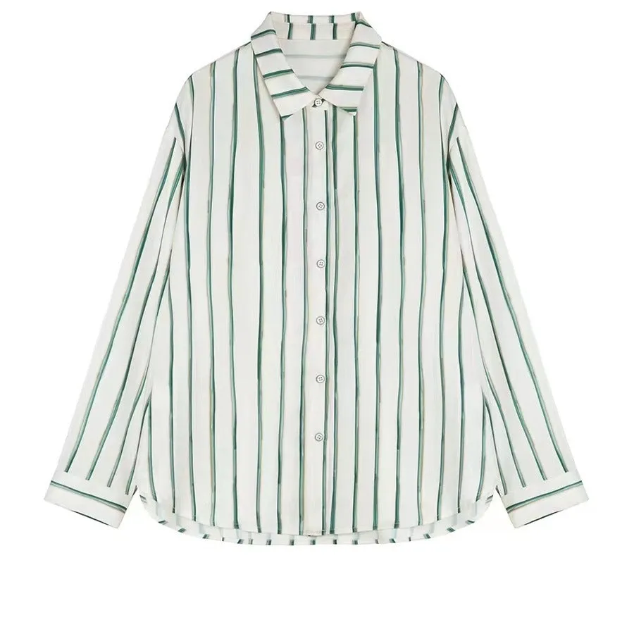 White with Green Striped Button Down Shirt