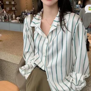 White with Green Striped Button Down Shirt