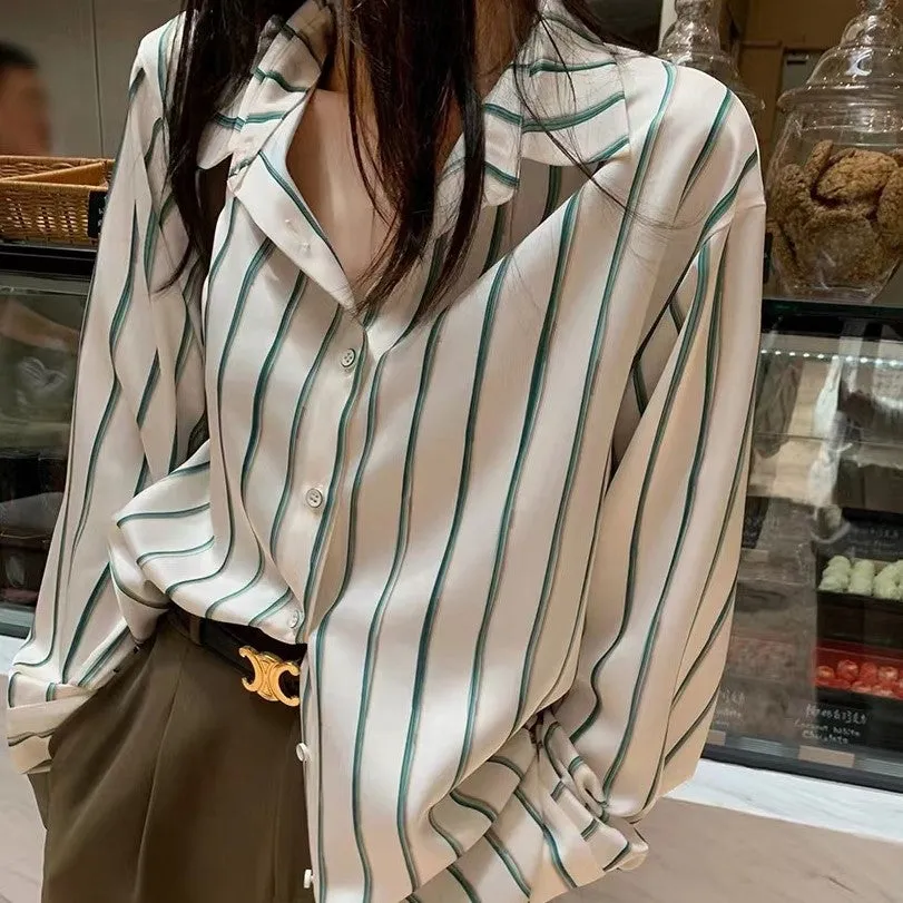 White with Green Striped Button Down Shirt