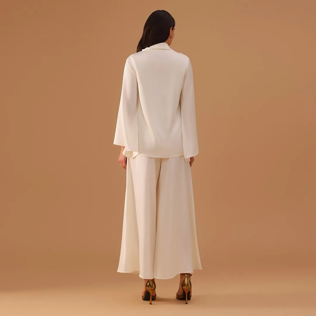 Wide-Leg High-Waist Pants in Ivory
