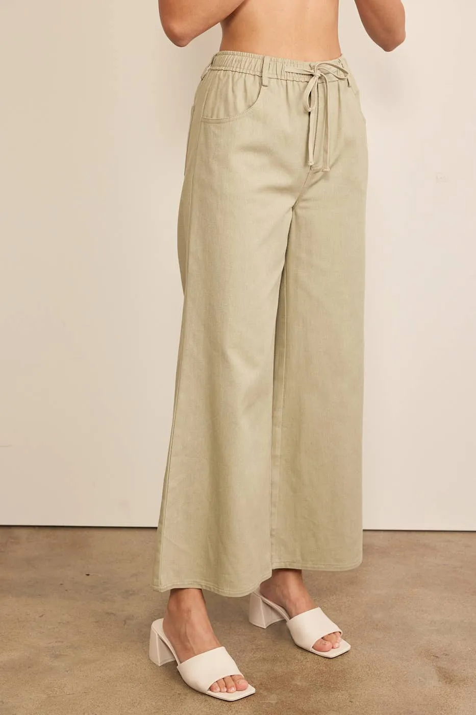 Wide Leg Pant w/ Elastic & Tie Waistband
