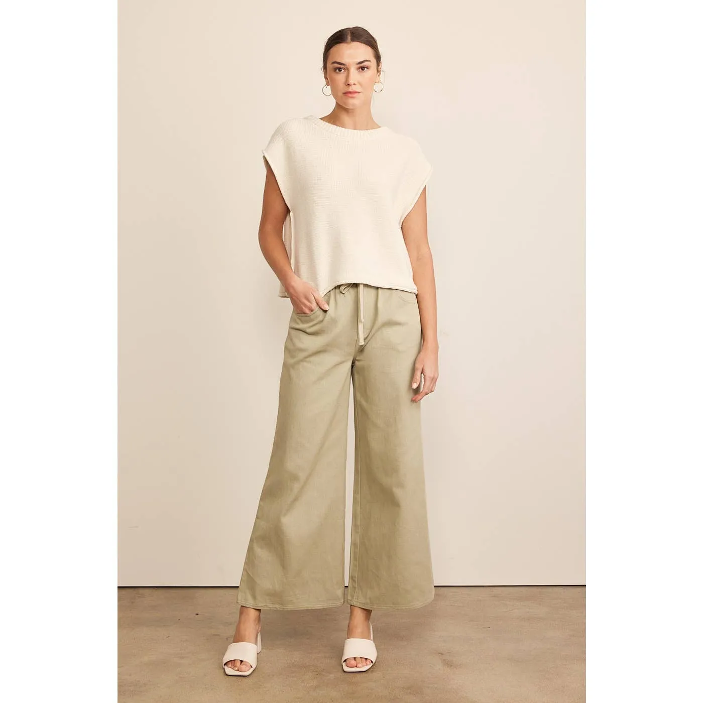 Wide Leg Pant w/ Elastic & Tie Waistband