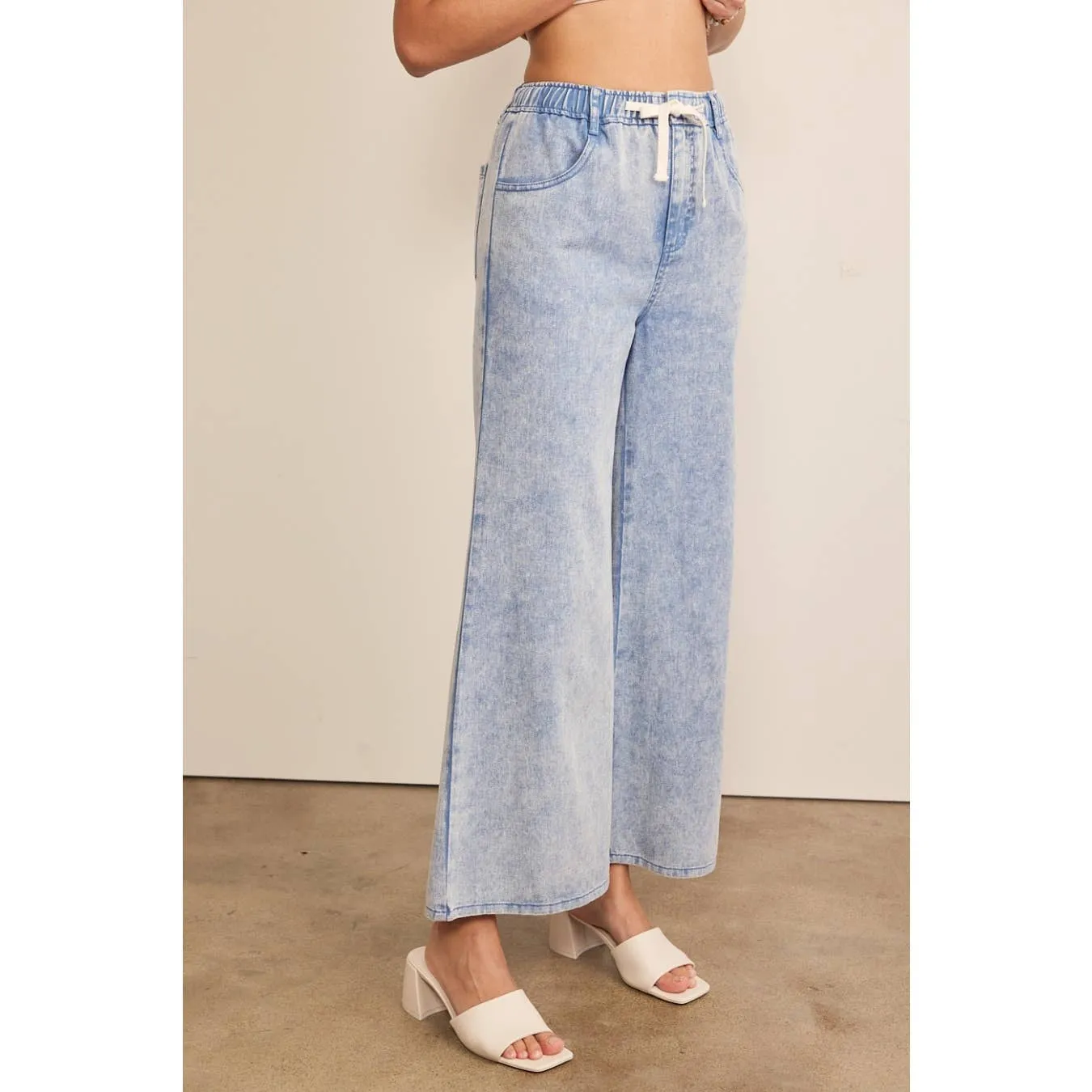 Wide Leg Pant w/ Elastic & Tie Waistband