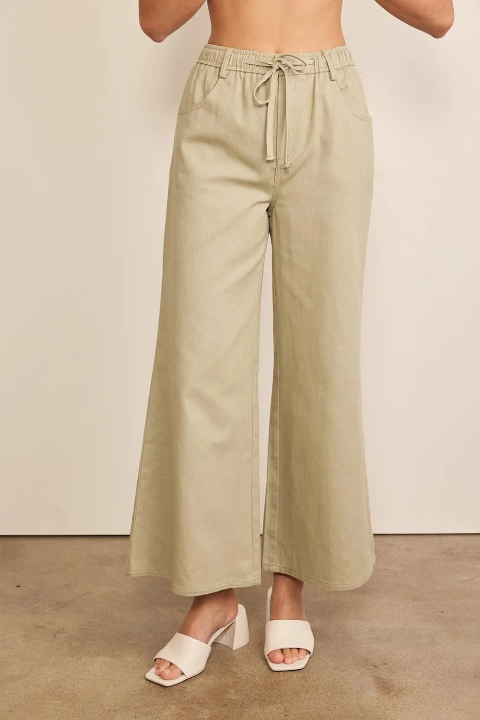 Wide Leg Pant w/ Elastic & Tie Waistband