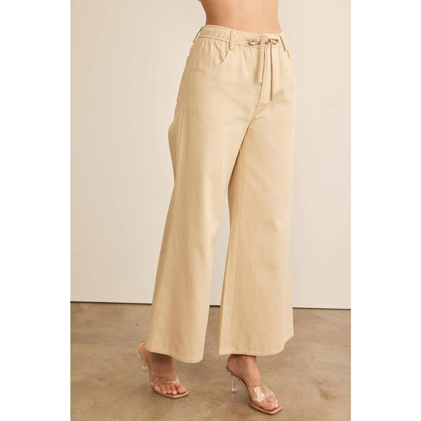 Wide Leg Pant w/ Elastic & Tie Waistband