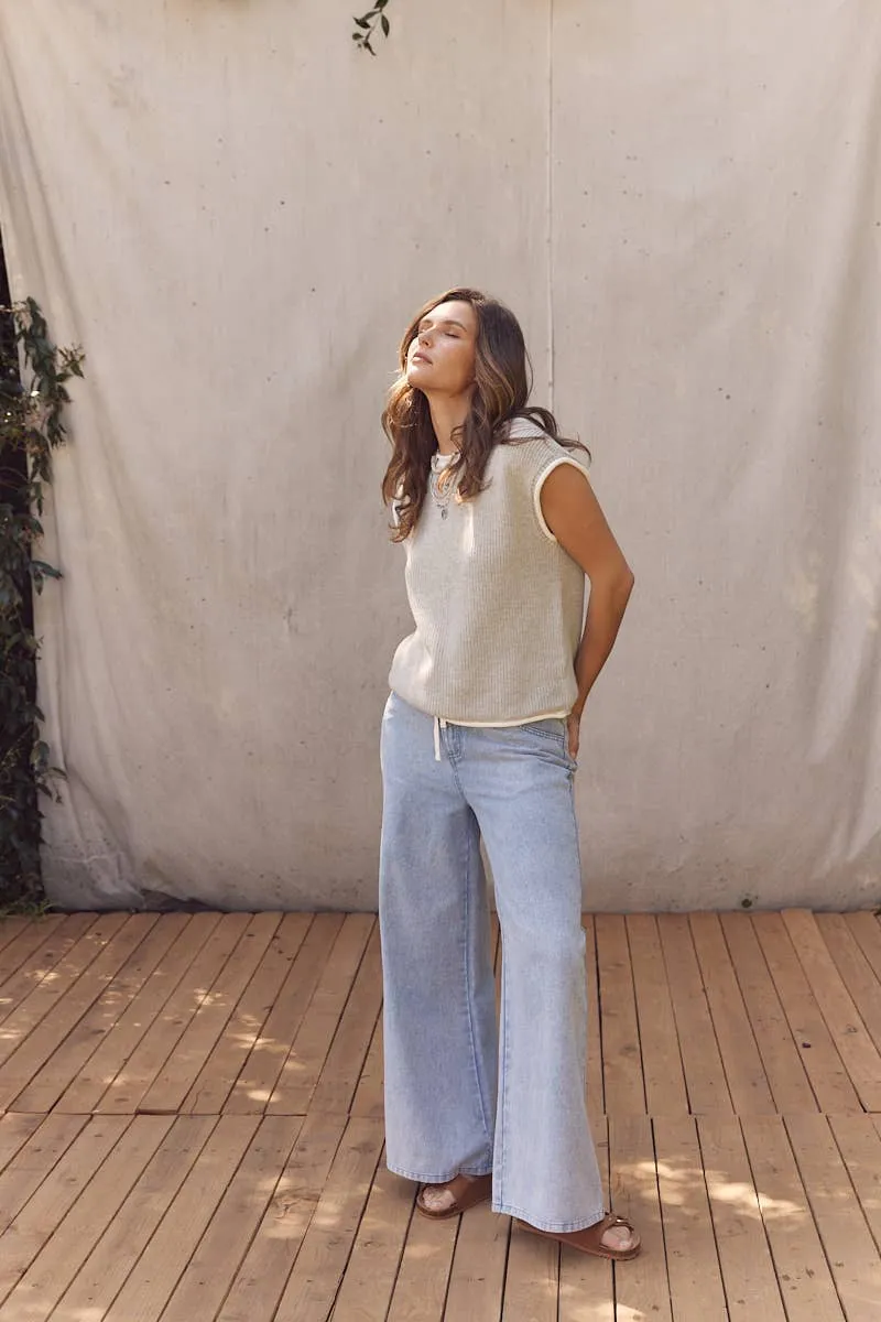 Wide Leg Pant w/ Elastic & Tie Waistband