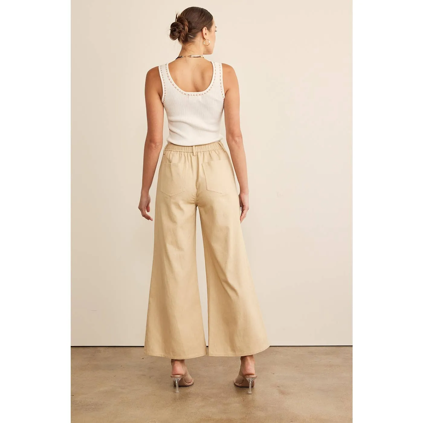 Wide Leg Pant w/ Elastic & Tie Waistband