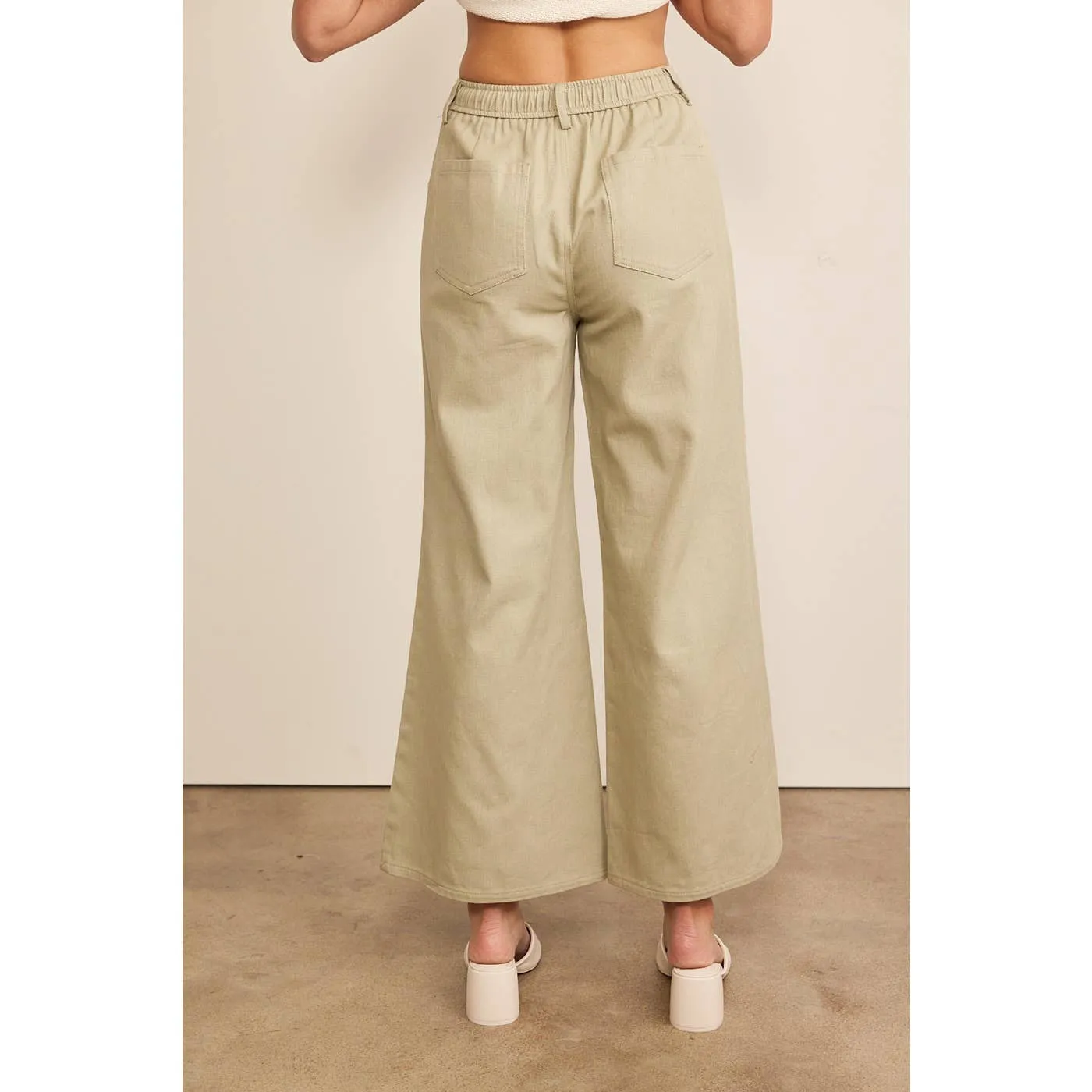 Wide Leg Pant w/ Elastic & Tie Waistband