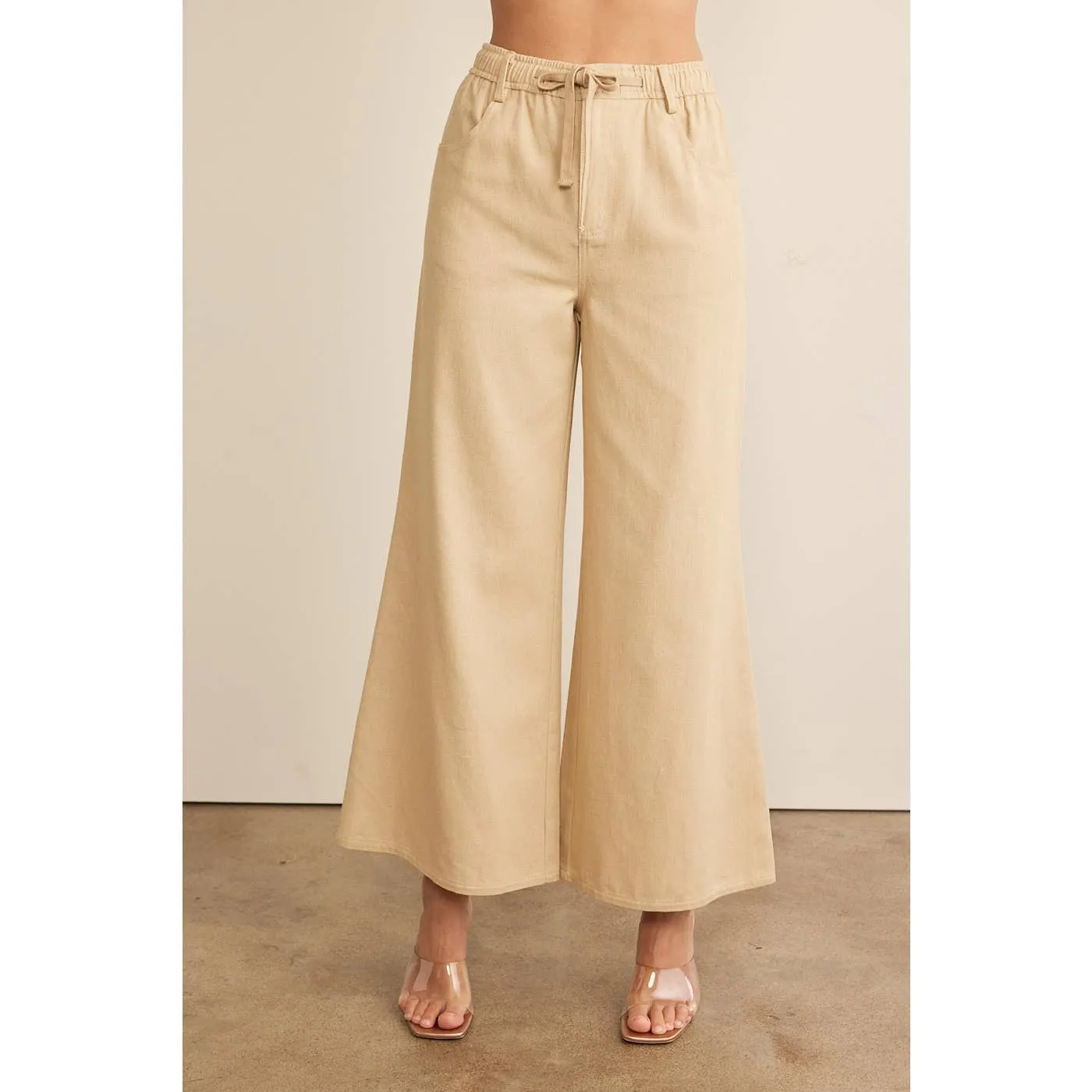 Wide Leg Pant w/ Elastic & Tie Waistband