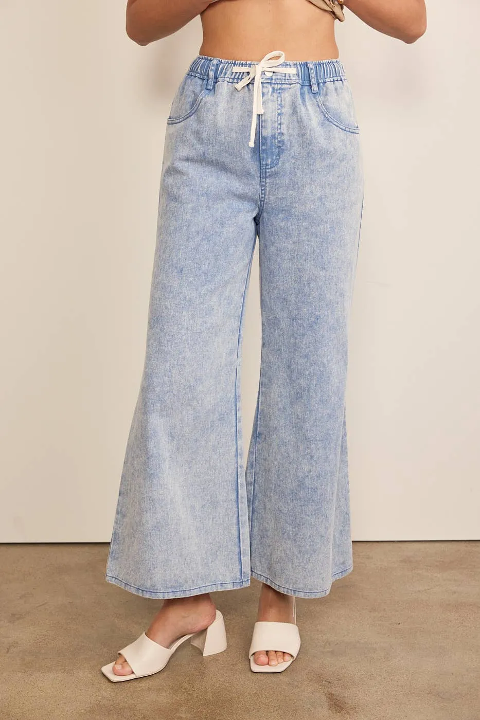 Wide Leg Pant w/ Elastic & Tie Waistband