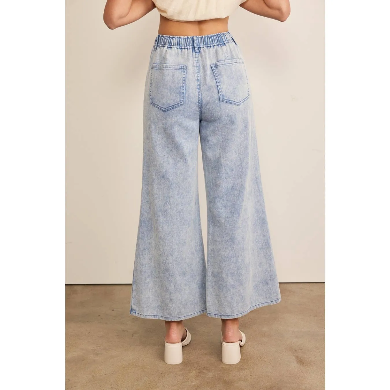 Wide Leg Pant w/ Elastic & Tie Waistband