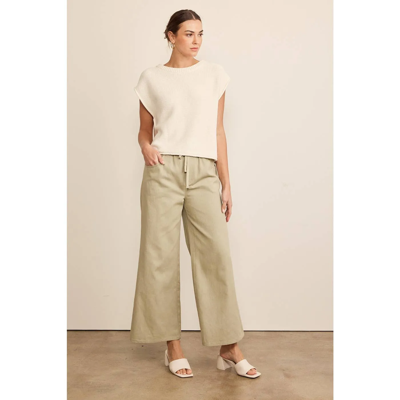 Wide Leg Pant w/ Elastic & Tie Waistband