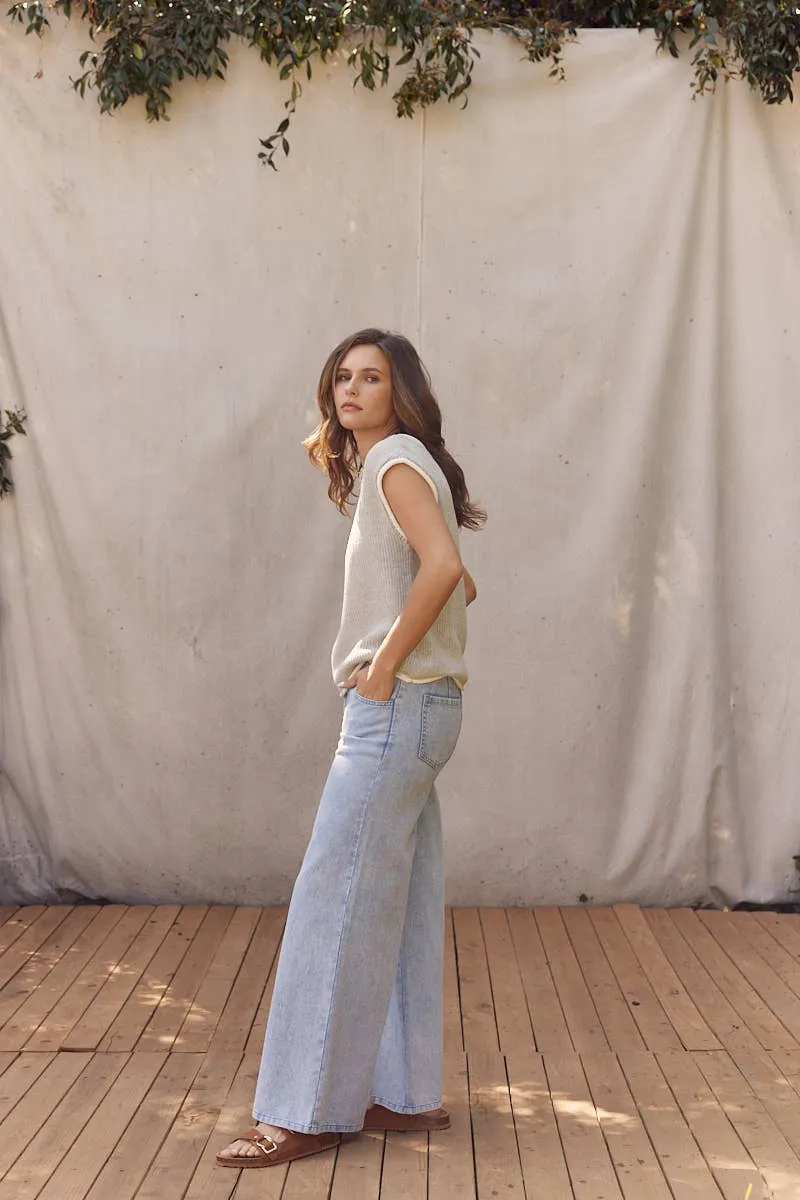 Wide Leg Pant w/ Elastic & Tie Waistband