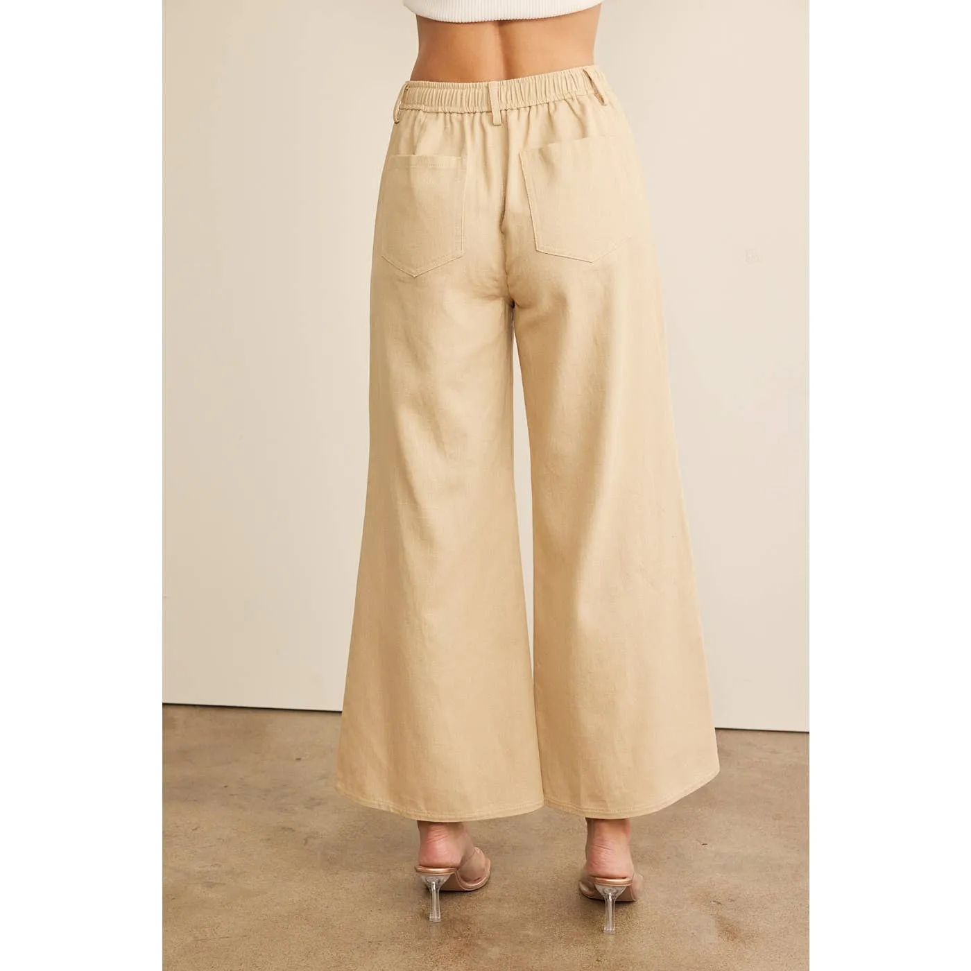Wide Leg Pant w/ Elastic & Tie Waistband