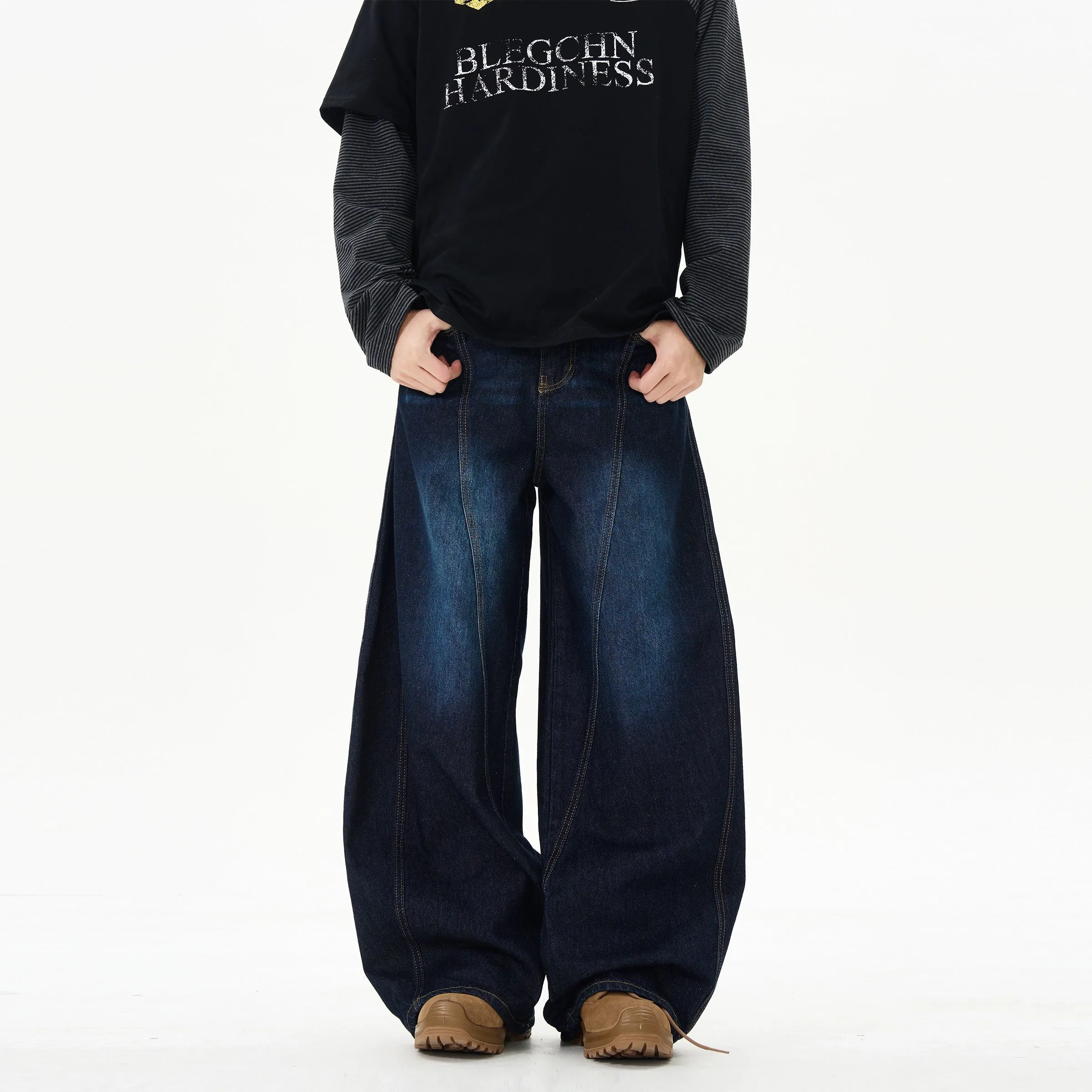 Wide-Leg Scimitar Jeans Pants