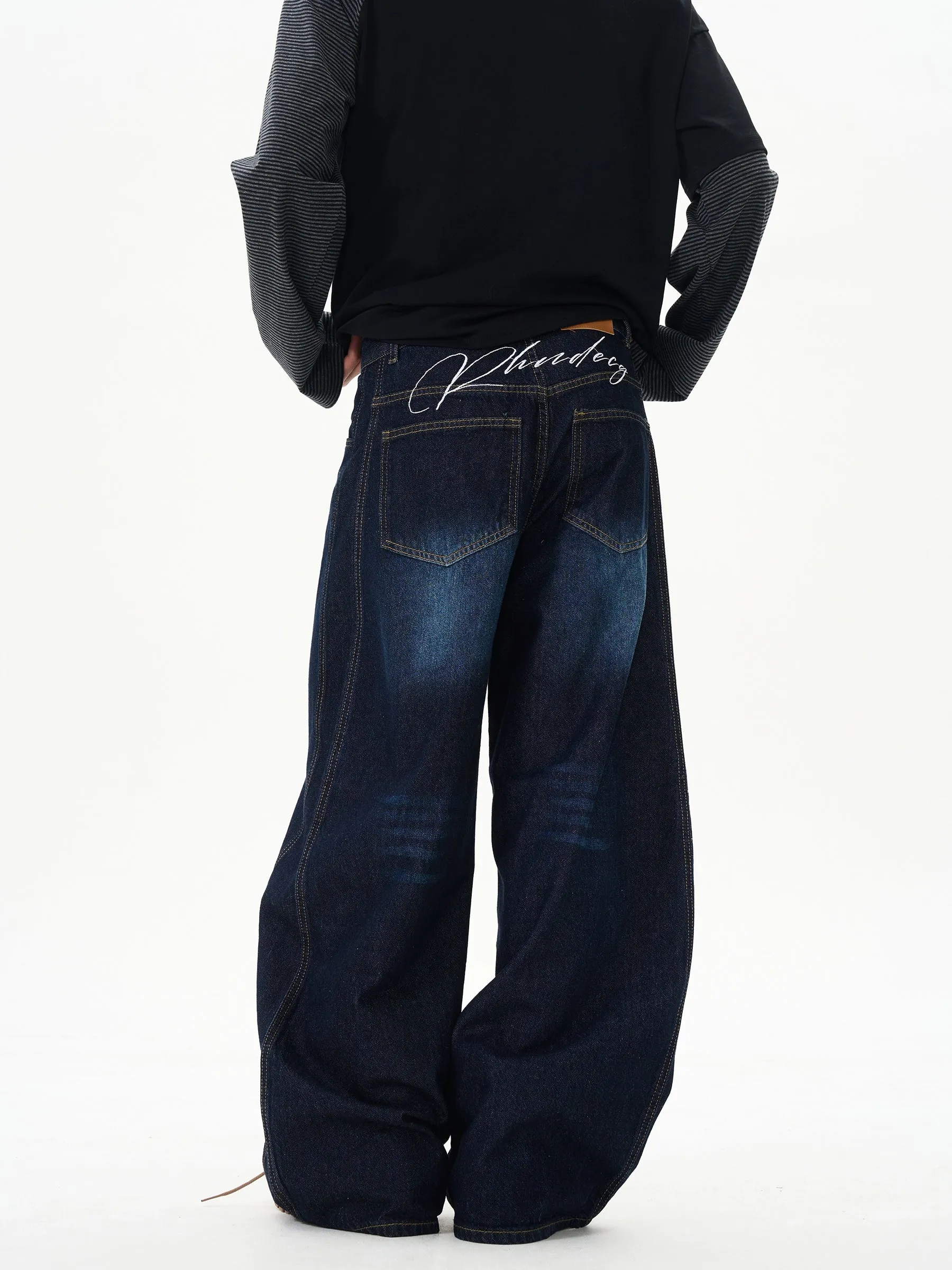 Wide-Leg Scimitar Jeans Pants