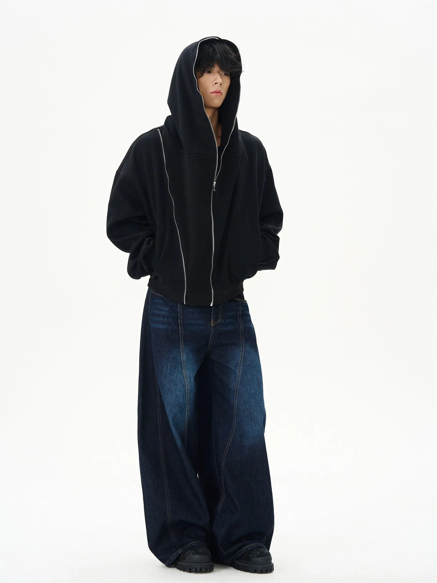 Wide-Leg Scimitar Jeans Pants