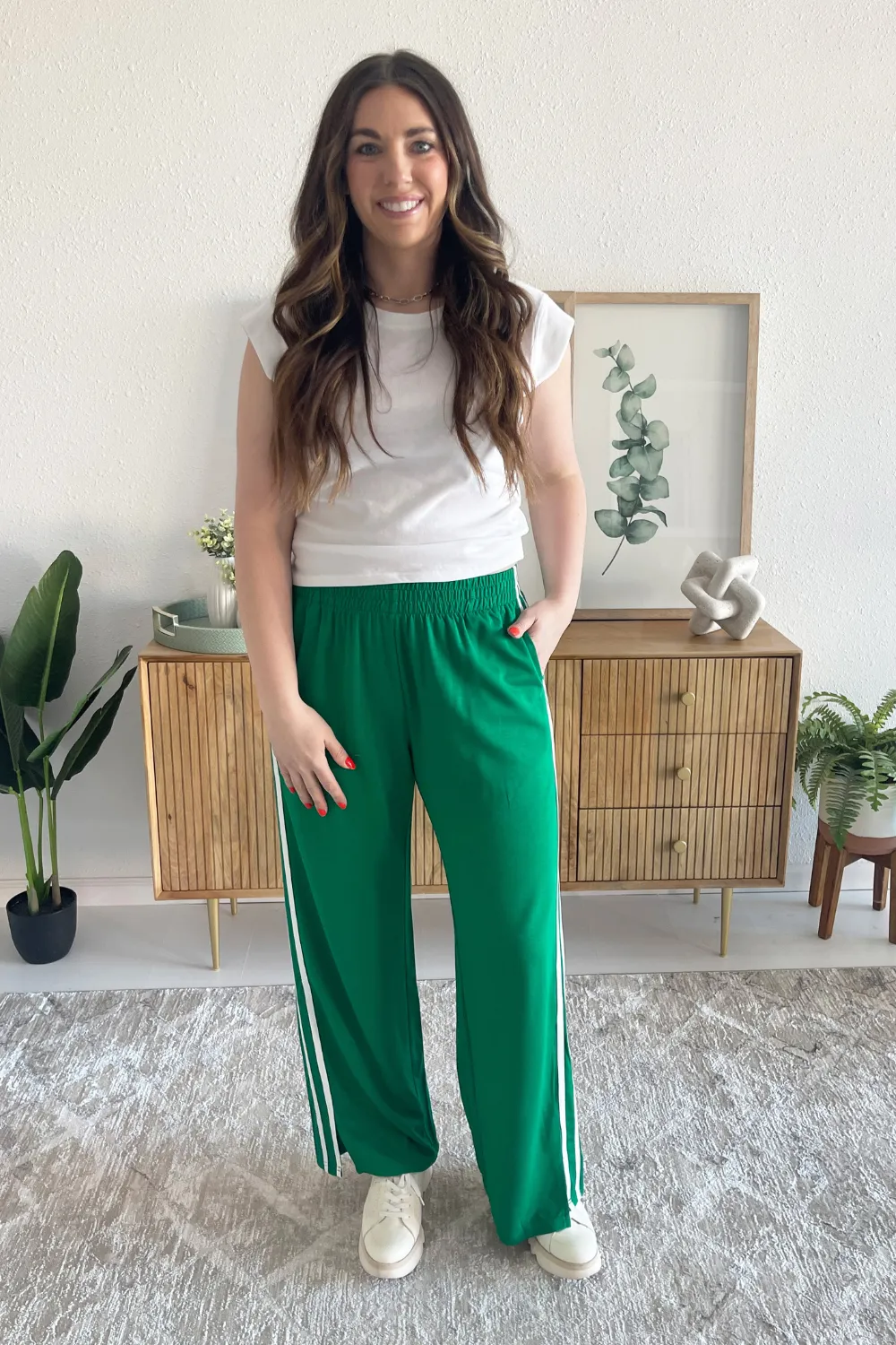 Wide Leg Side Stripes Track Pants