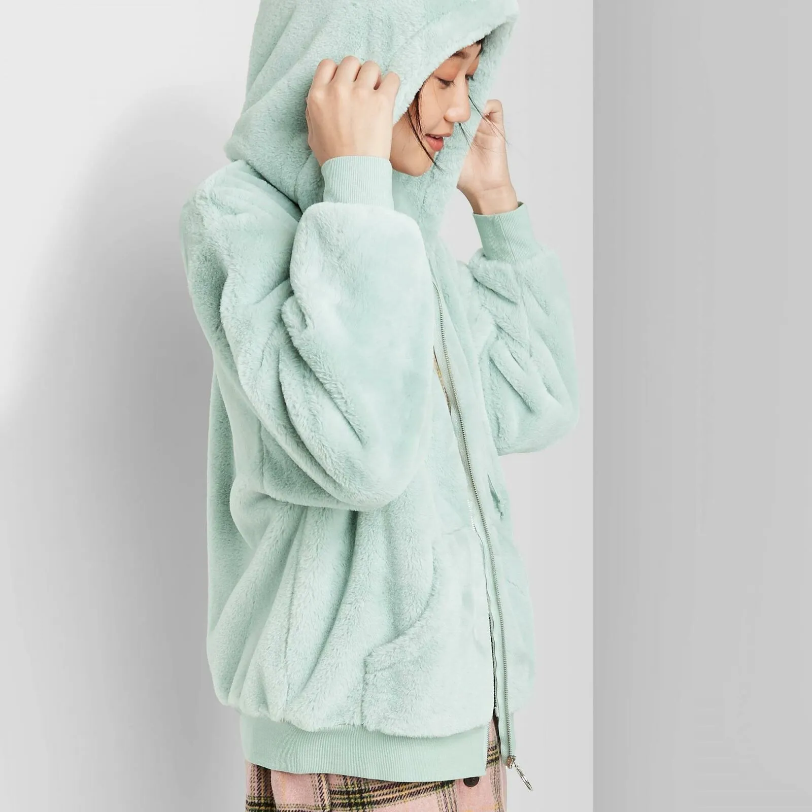 Wild Fable Women's Zip-Up Faux Fur Hooded Jacket