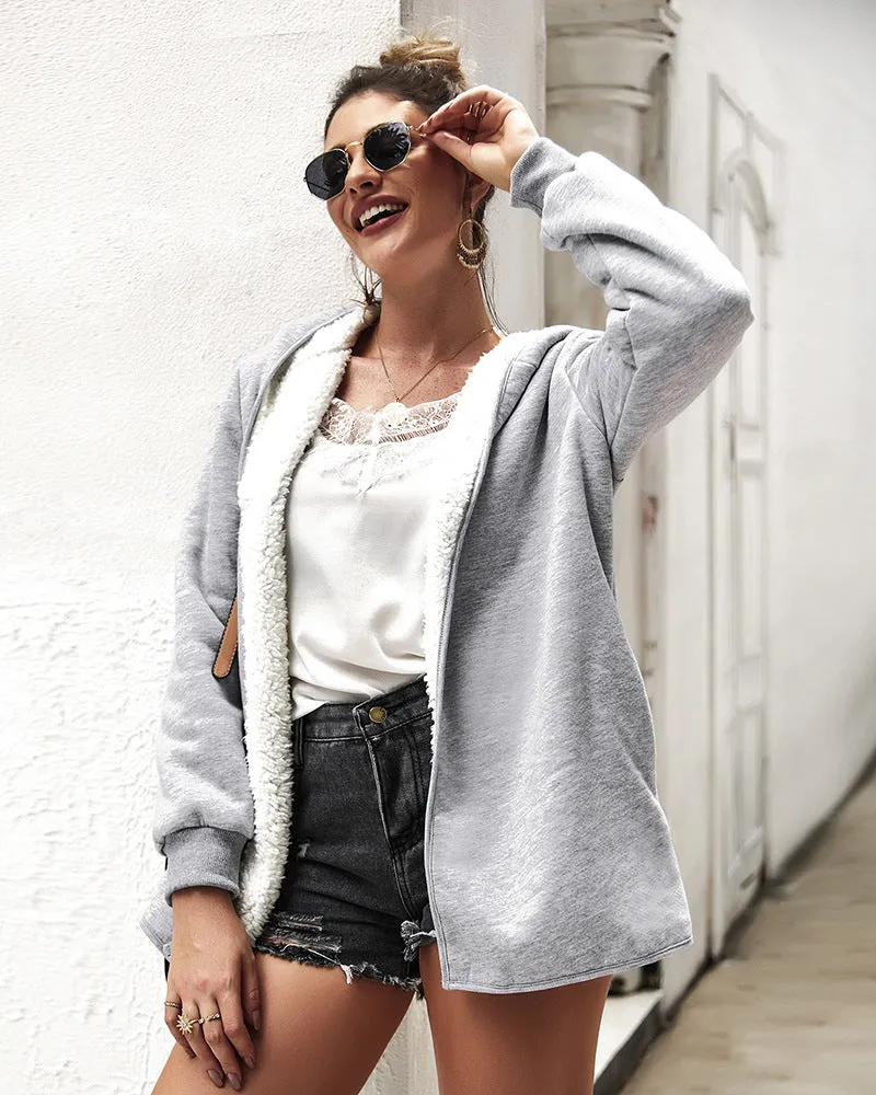 Women Double-Faced Fluffy Loose Hooded Coat