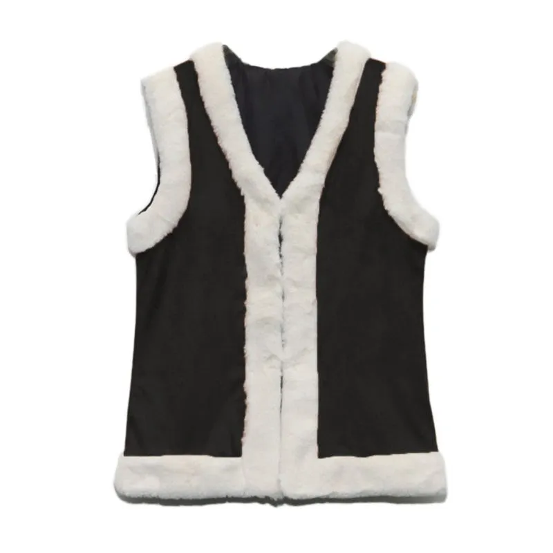 Women Flocking Faux Fur Sleeveless Vest Jacket Feminino Leather Patchwork Warm Waistcoat Colete Coats Outwear NW