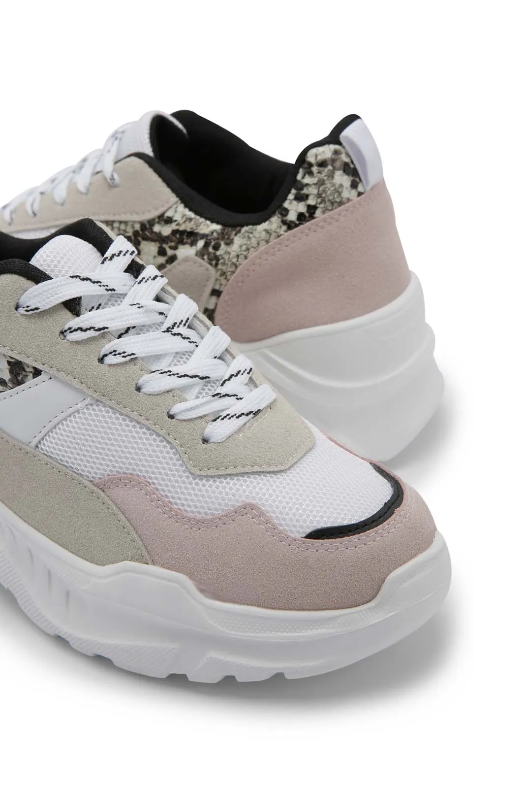 Women Pink And White Lace Up Sneaker