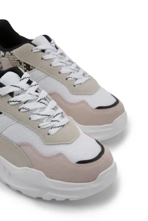 Women Pink And White Lace Up Sneaker