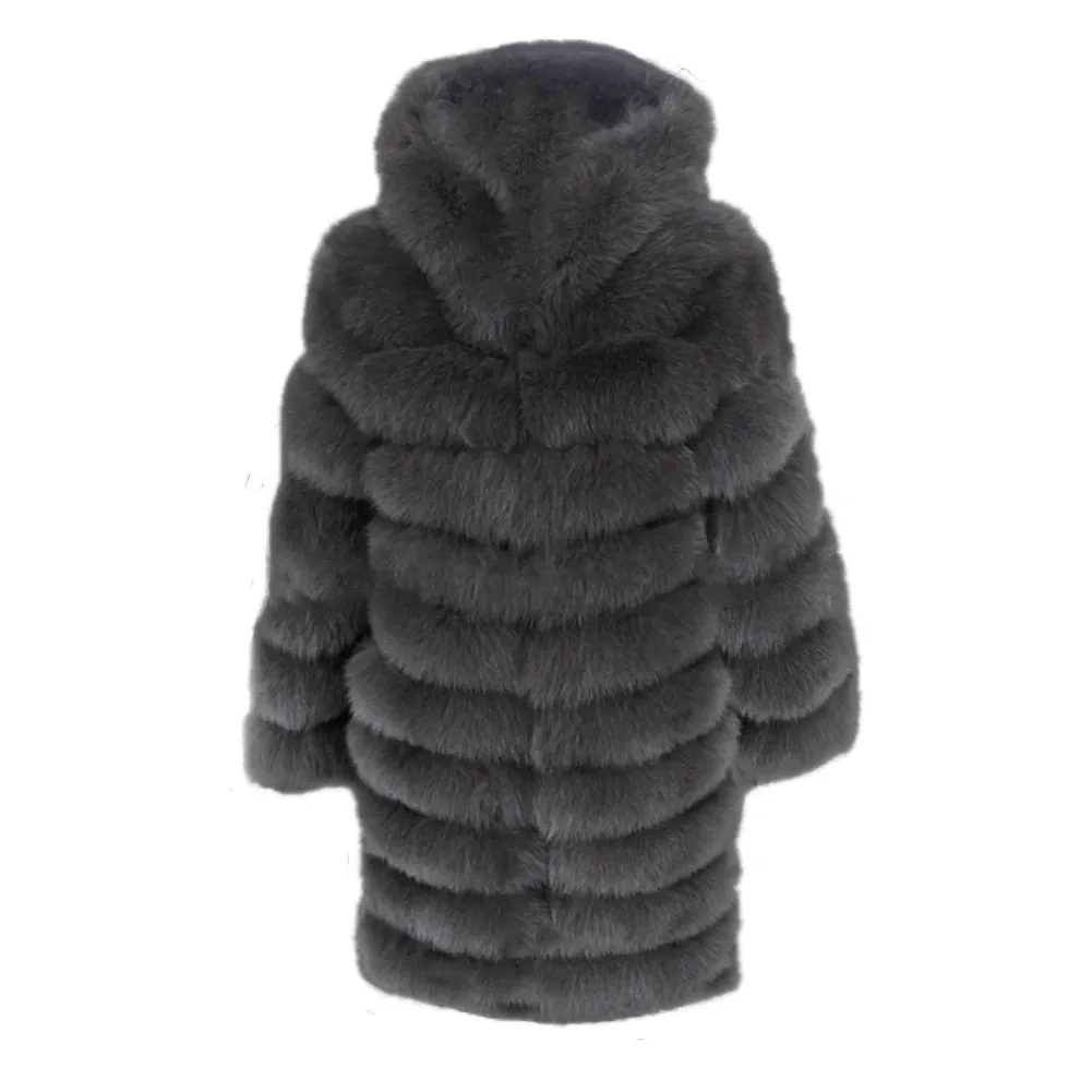 Women Winter Overcoat Long Sleeve Faux Fur Coat Jacket With Hooded Thick Warm Long Outerwear