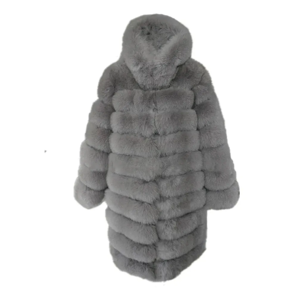 Women Winter Overcoat Long Sleeve Faux Fur Coat Jacket With Hooded Thick Warm Long Outerwear