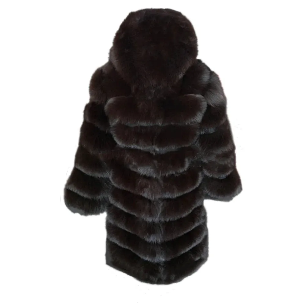 Women Winter Overcoat Long Sleeve Faux Fur Coat Jacket With Hooded Thick Warm Long Outerwear