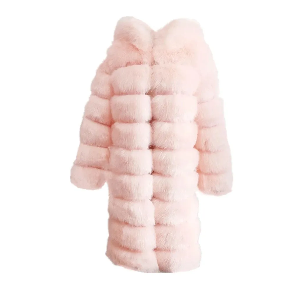 Women Winter Overcoat Long Sleeve Faux Fur Coat Jacket With Hooded Thick Warm Long Outerwear