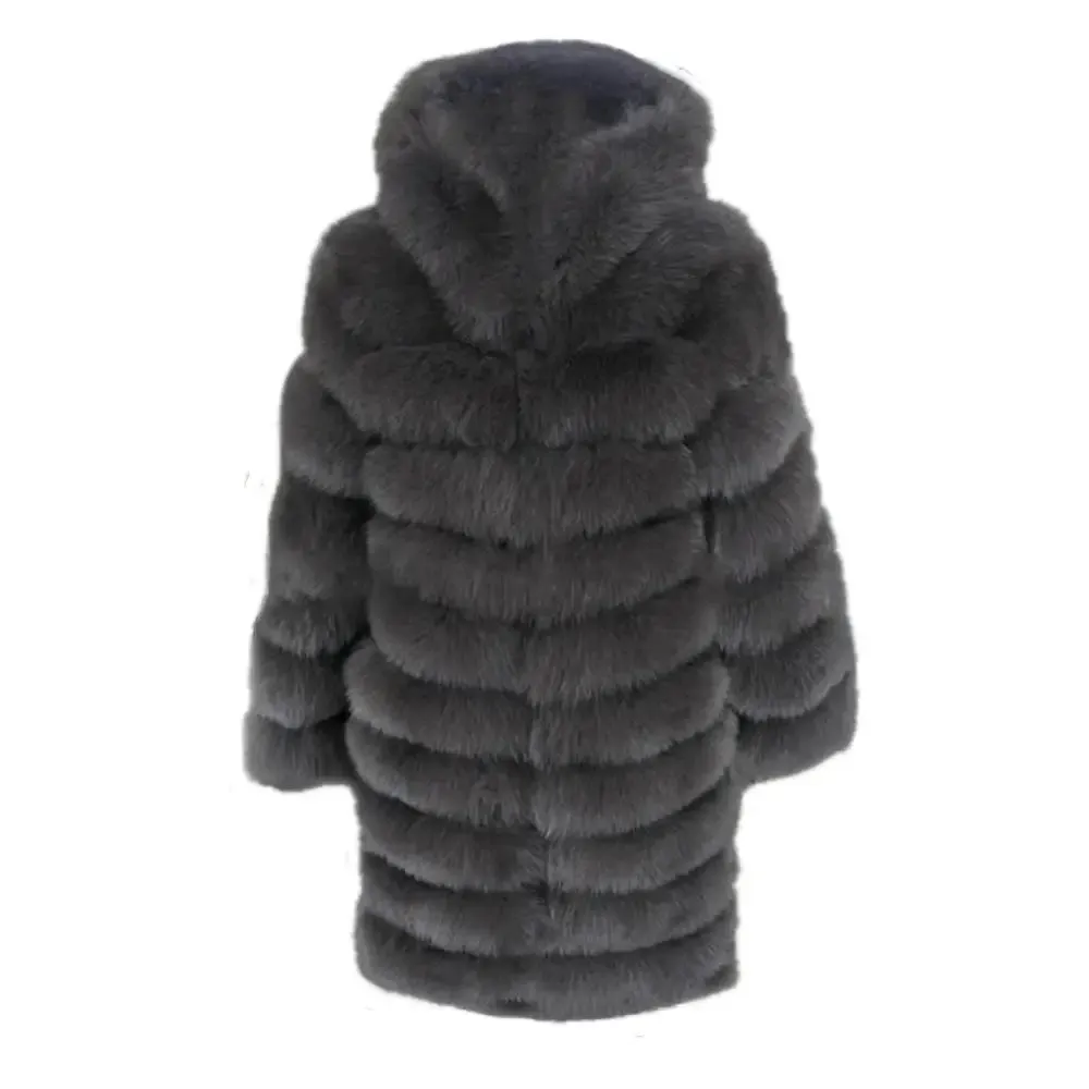 Women Winter Overcoat Long Sleeve Faux Fur Coat Jacket With Hooded Thick Warm Long Outerwear
