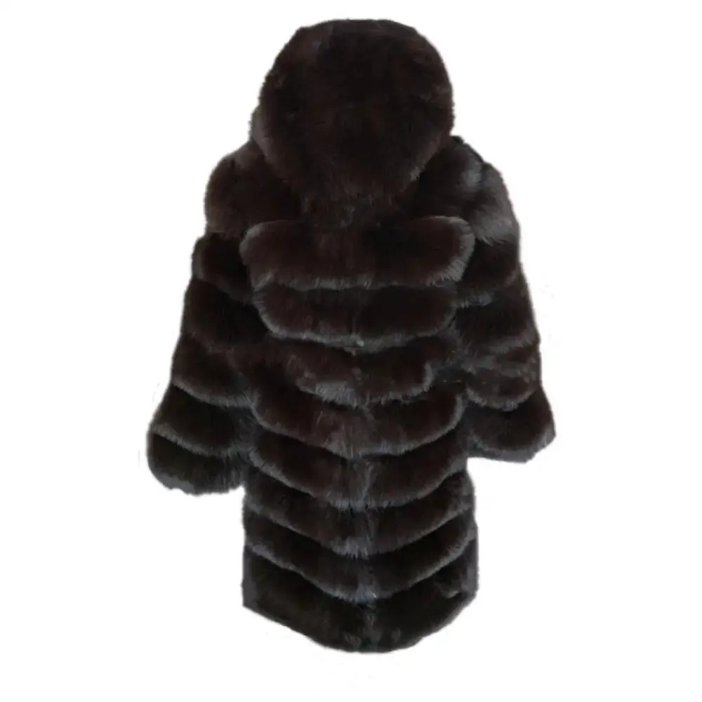 Women Winter Overcoat Long Sleeve Faux Fur Coat Jacket With Hooded Thick Warm Long Outerwear