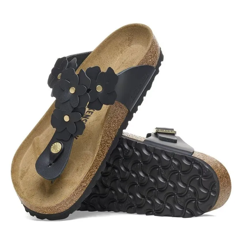 Women's Birkenstsock Gizeh Flower Leather 1026693 Color:  Black