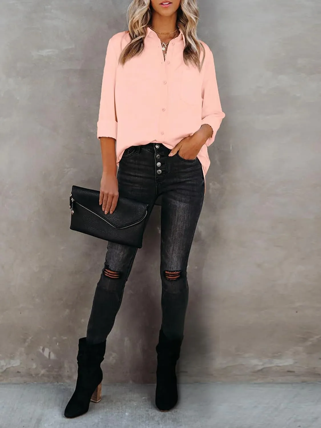 Womens Button Down Shirts Dress Shirts Long Sleeve Collared Blouses
