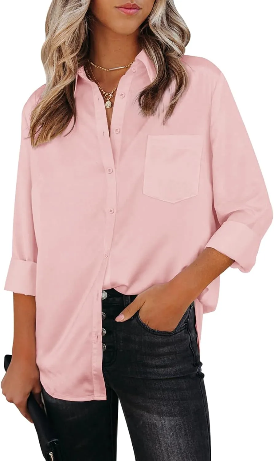Womens Button Down Shirts Dress Shirts Long Sleeve Collared Blouses
