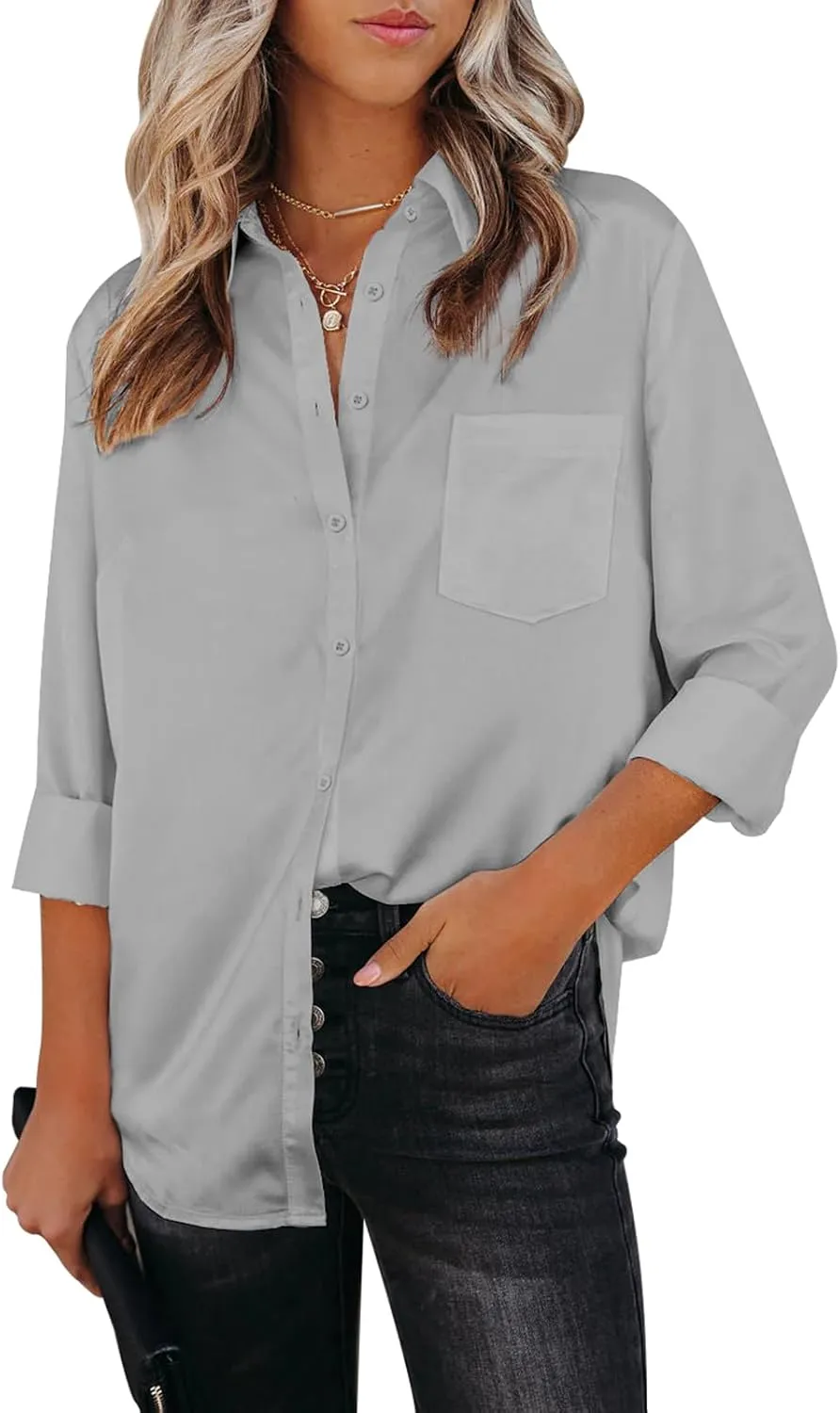 Womens Button Down Shirts Dress Shirts Long Sleeve Collared Blouses
