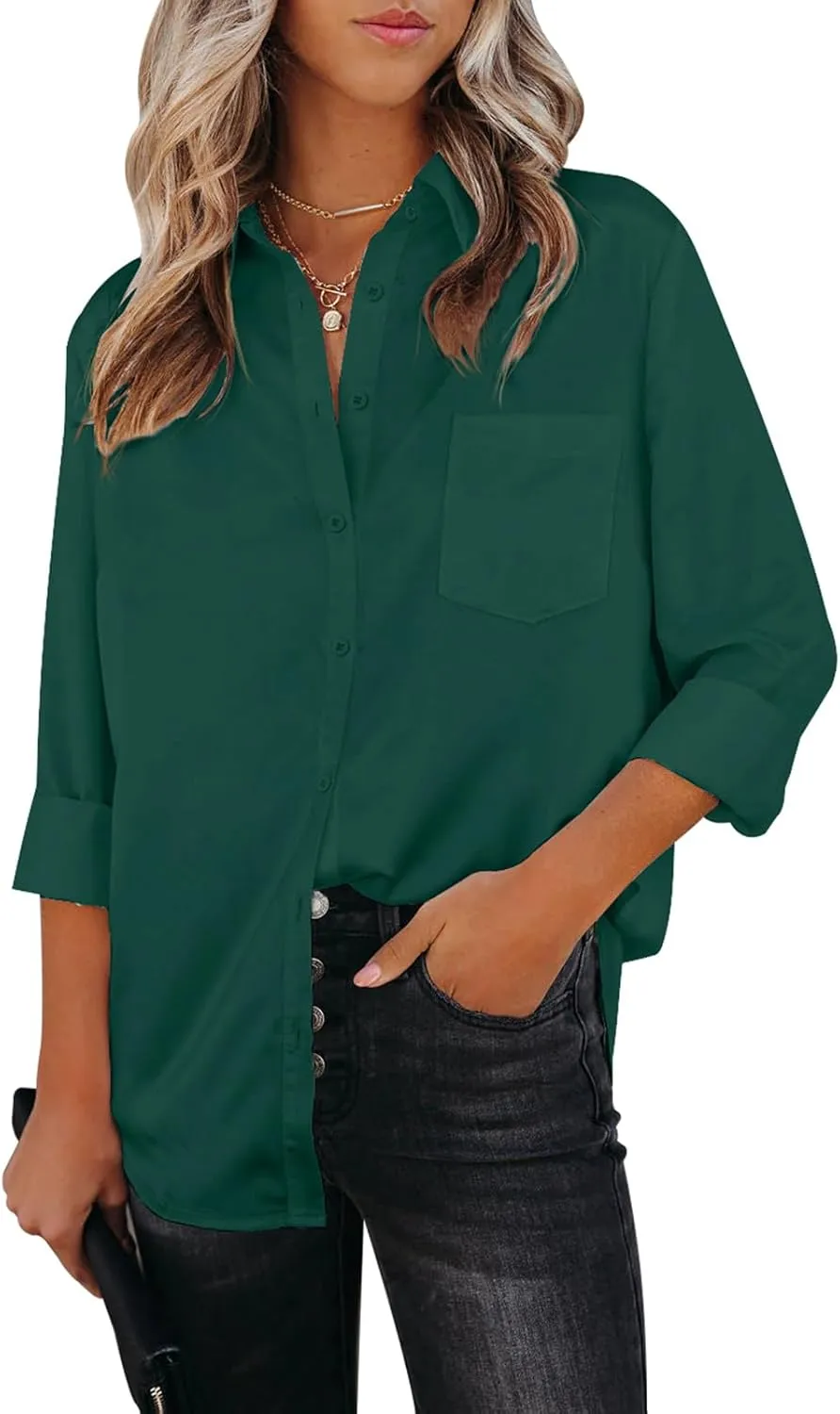 Womens Button Down Shirts Dress Shirts Long Sleeve Collared Blouses