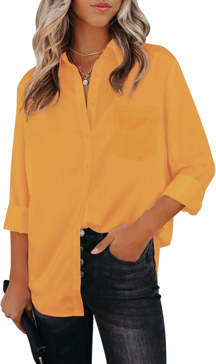 Womens Button Down Shirts Dress Shirts Long Sleeve Collared Blouses