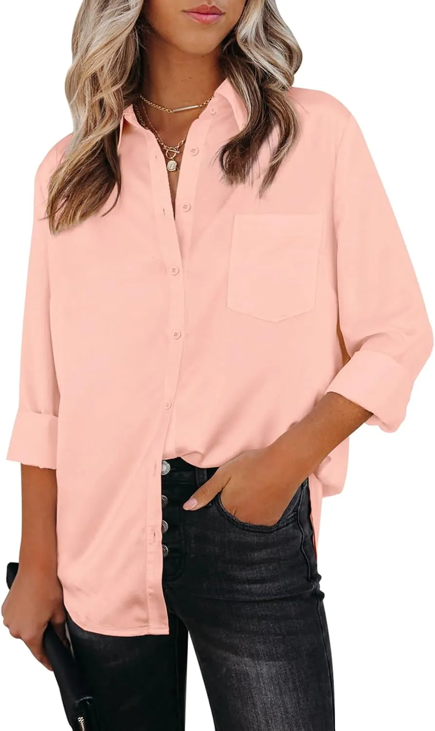 Womens Button Down Shirts Dress Shirts Long Sleeve Collared Blouses