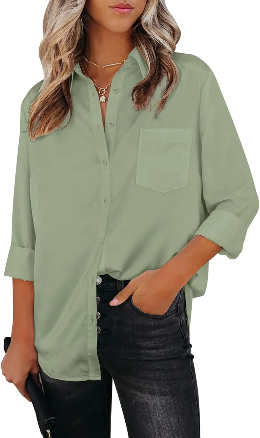 Womens Button Down Shirts Dress Shirts Long Sleeve Collared Blouses