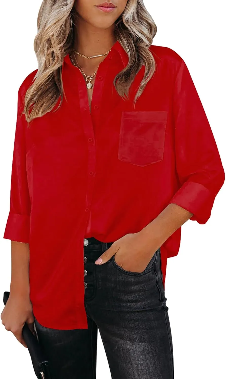 Womens Button Down Shirts Dress Shirts Long Sleeve Collared Blouses