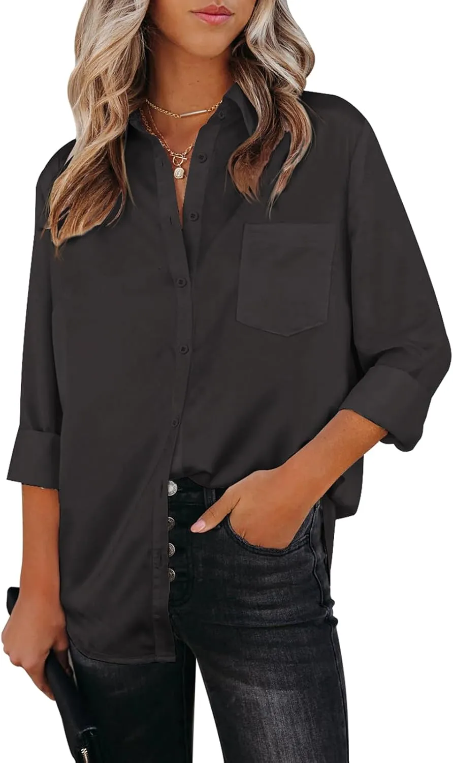 Womens Button Down Shirts Dress Shirts Long Sleeve Collared Blouses