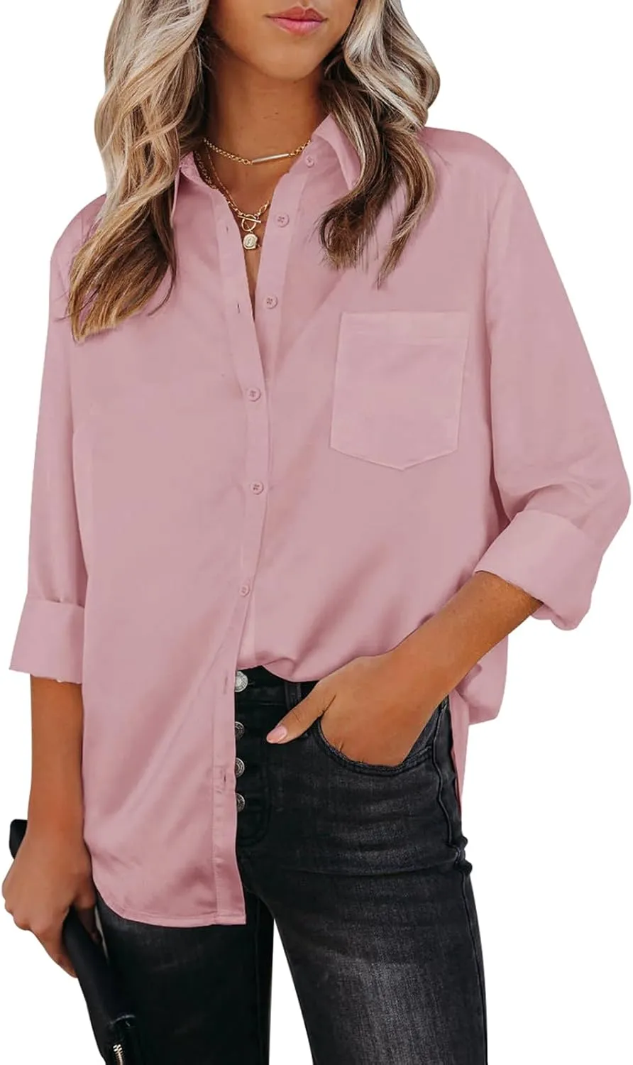 Womens Button Down Shirts Dress Shirts Long Sleeve Collared Blouses