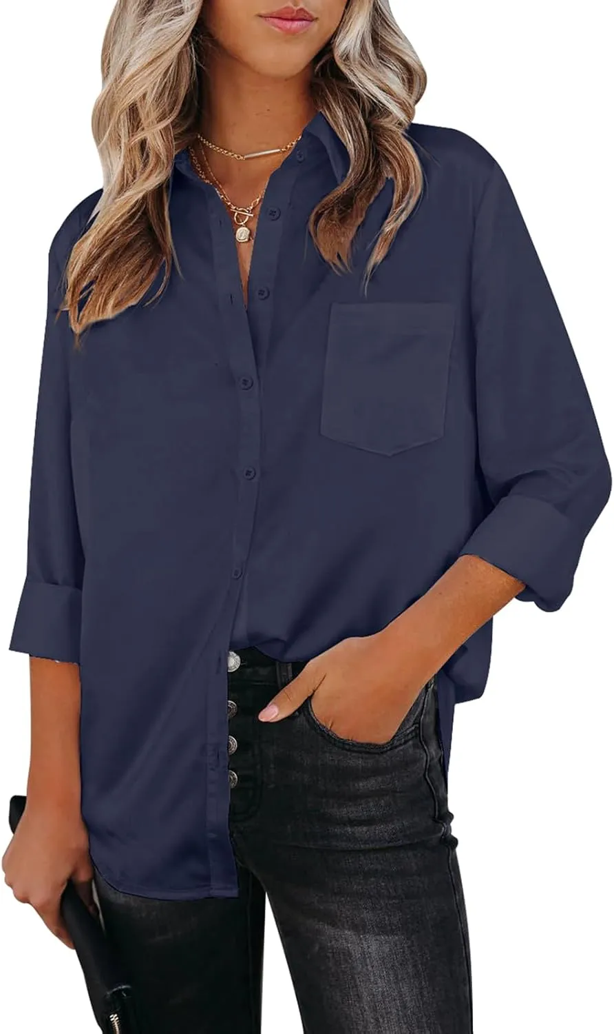 Womens Button Down Shirts Dress Shirts Long Sleeve Collared Blouses