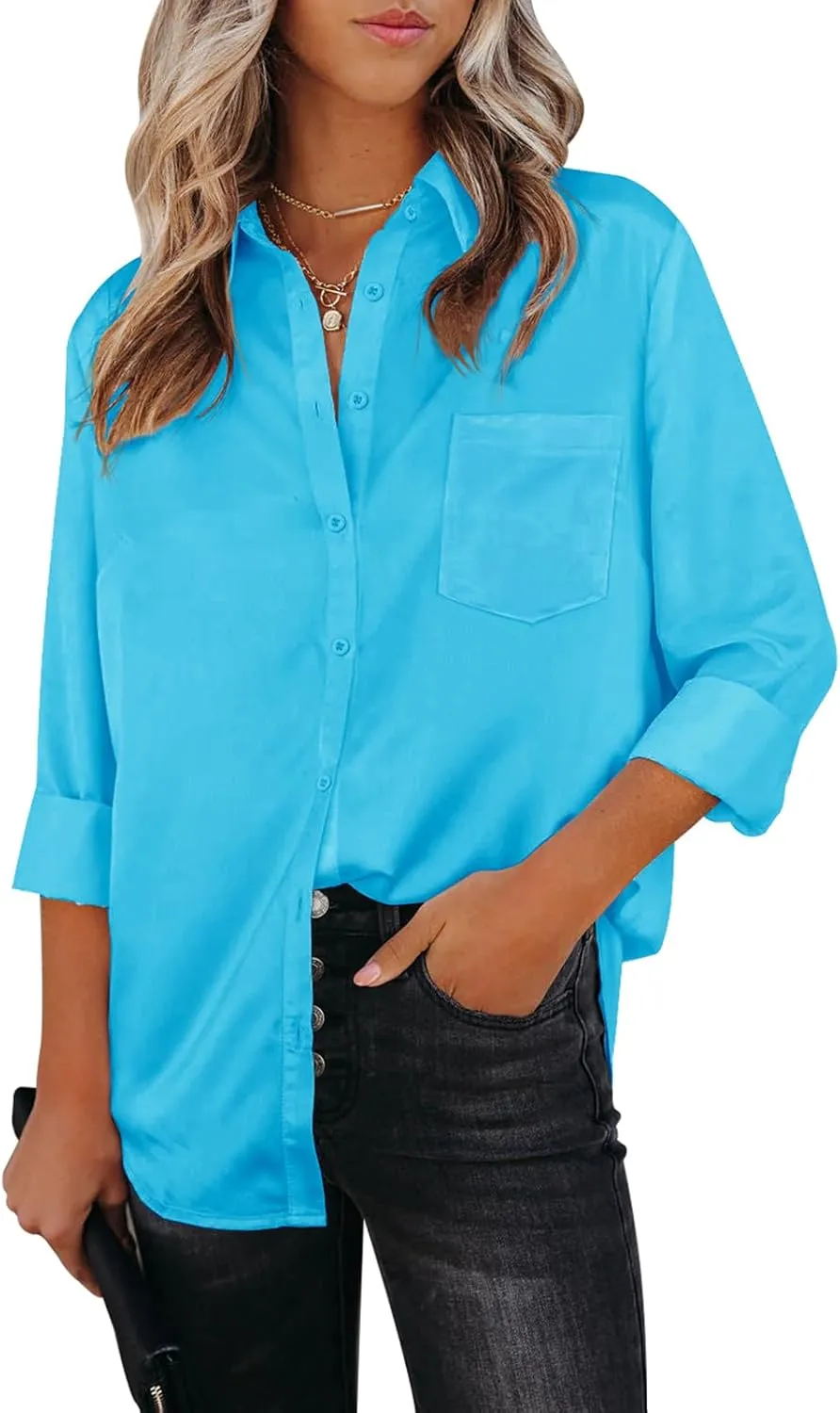 Womens Button Down Shirts Dress Shirts Long Sleeve Collared Blouses