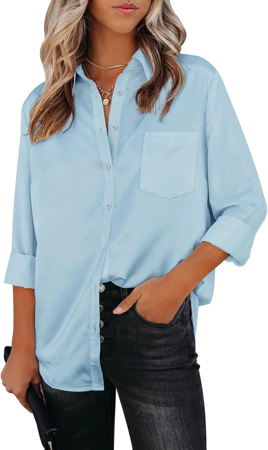 Womens Button Down Shirts Dress Shirts Long Sleeve Collared Blouses