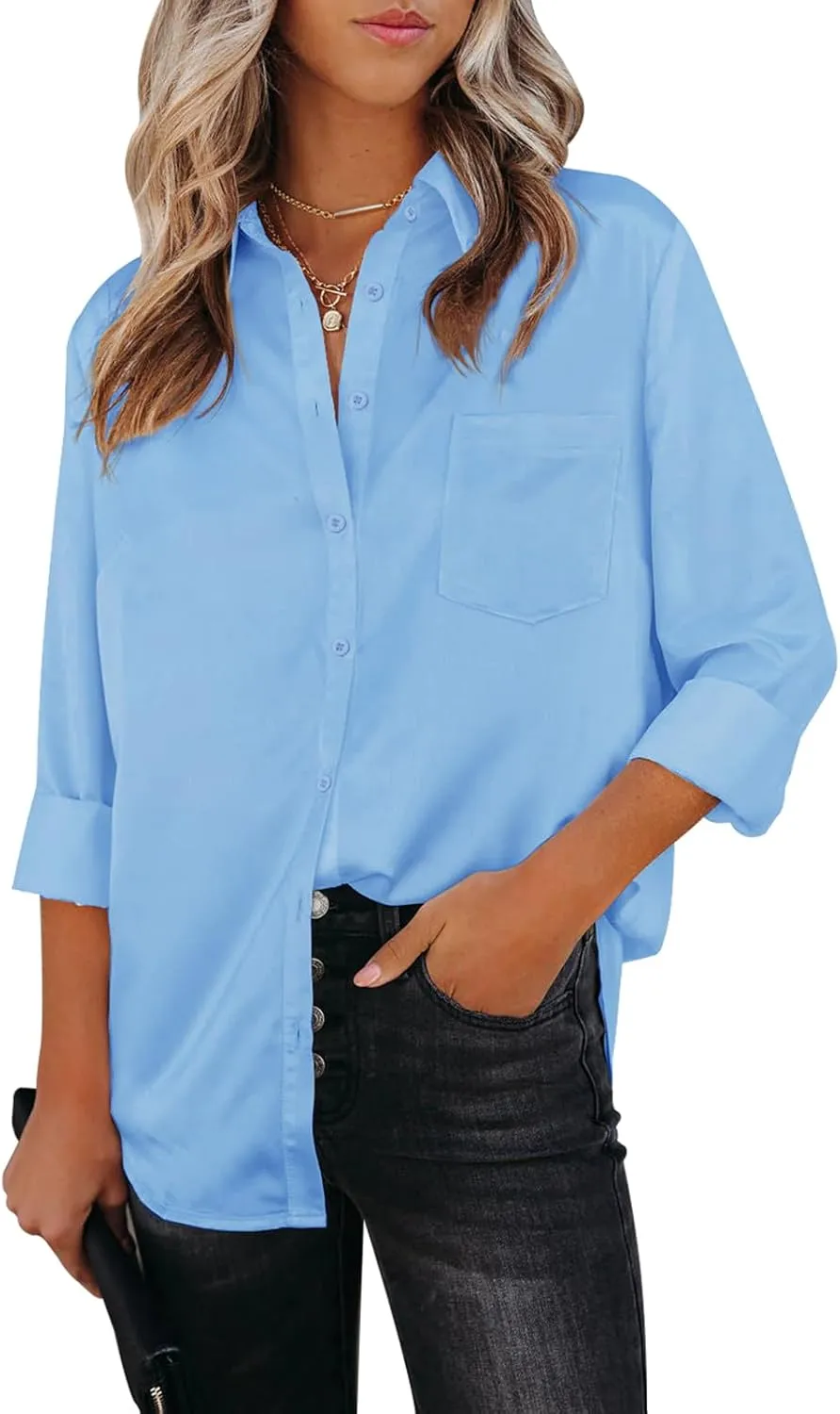 Womens Button Down Shirts Dress Shirts Long Sleeve Collared Blouses