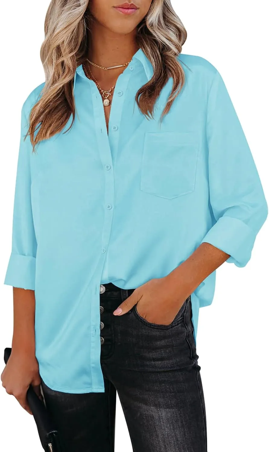 Womens Button Down Shirts Dress Shirts Long Sleeve Collared Blouses