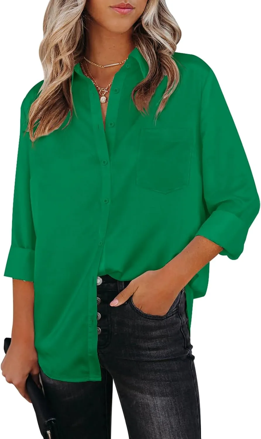 Womens Button Down Shirts Dress Shirts Long Sleeve Collared Blouses